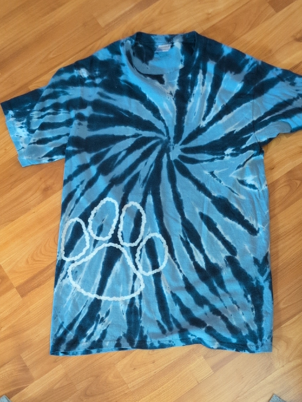 Port and Company Blue Tie-Dye Short Sleeve Tee with Paw Graphic